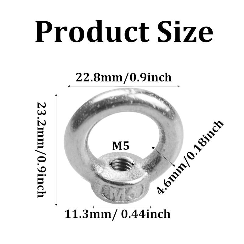 PDETVEO 10PCS M5 Lifting Eye Nuts, Stainless Steel Female Threaded Fastener, Ring Shaped Eye Bolts for Marine, Construction - Image 3